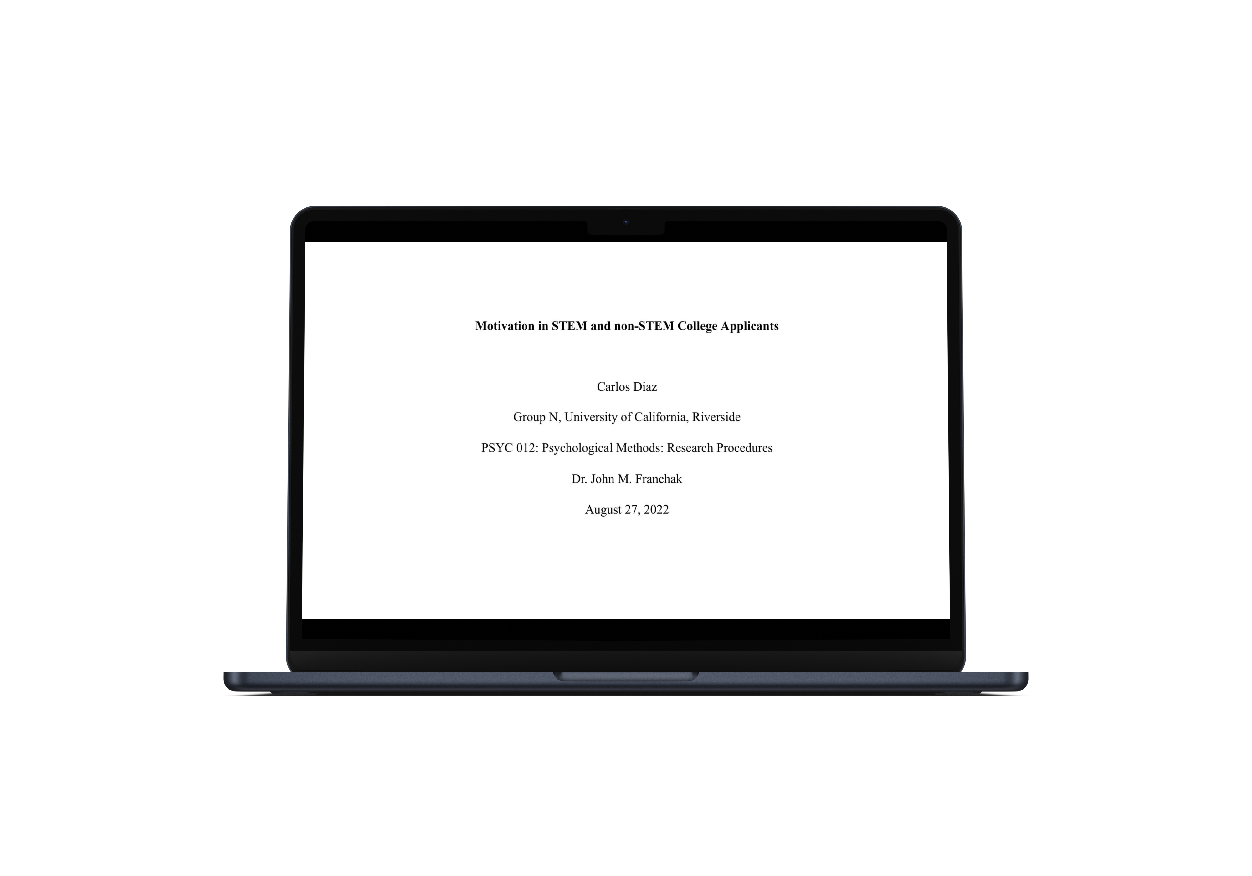 Mockup of paper's title page on a laptop.